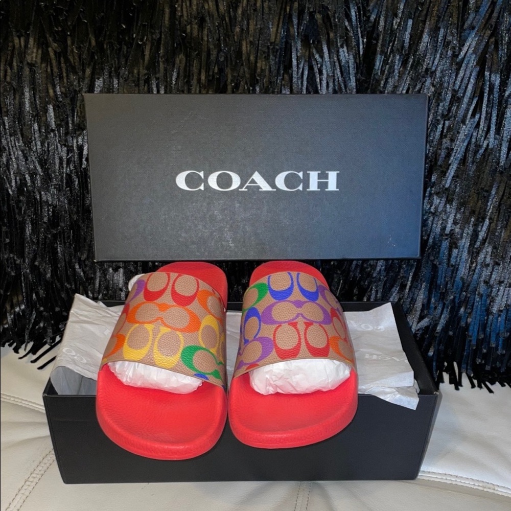 Coach multi colored womens slides size 8